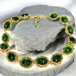 18k Gold Plated Chunky Emerald Glass Caged Statement Necklace